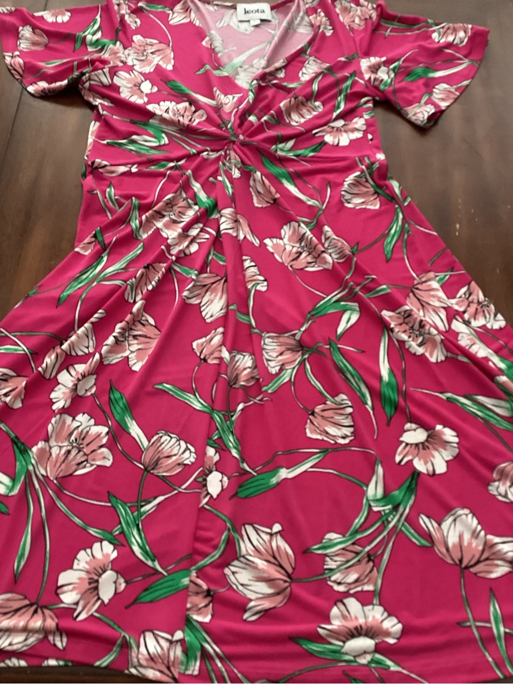 Leota Ladies Pink Floral V-Neck Dress Size L - Picture 4 of 13